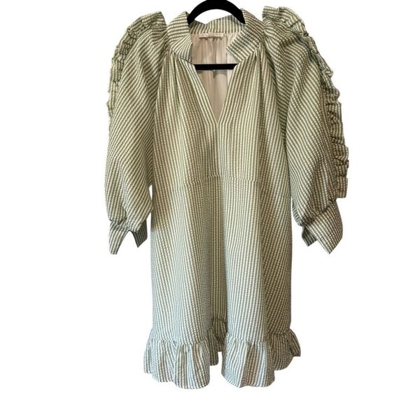 Revolve Karlie Green Mint Seersucker Stripe Ruffle Boho Dress - Picture 3 of 11
